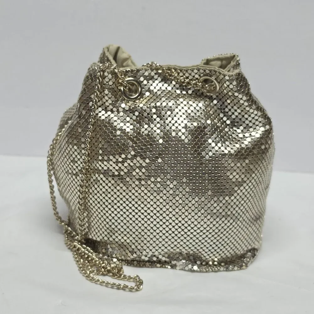 Nordstrom Gold Mesh Bucket Drawstring Shoulder Bag Evening Purse Formal Wedding